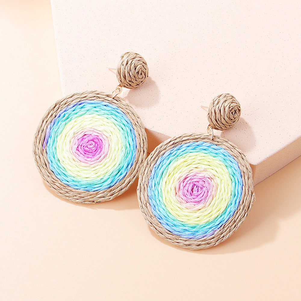 Wholesale Vintage Hand Made Straw Rope Earrings